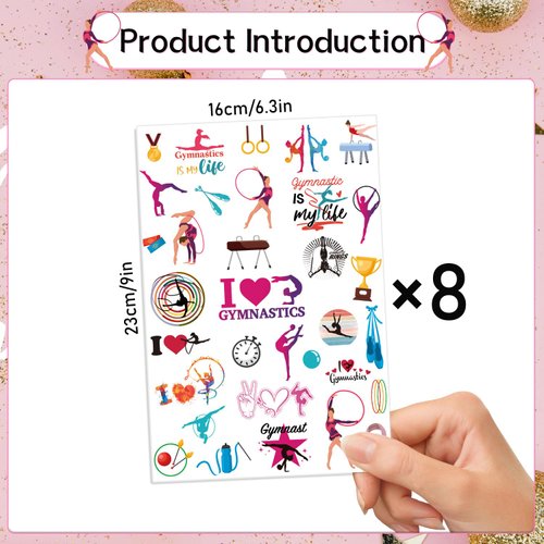 Gameza Gymnastic Temporary Tattoos Bulk - 240+ Gymnastics Party Favors Gymnastics Birthday Party Decorations Stickers Class School Prizes Gift Kids Sport Theme Tattoo Stickers Supplies