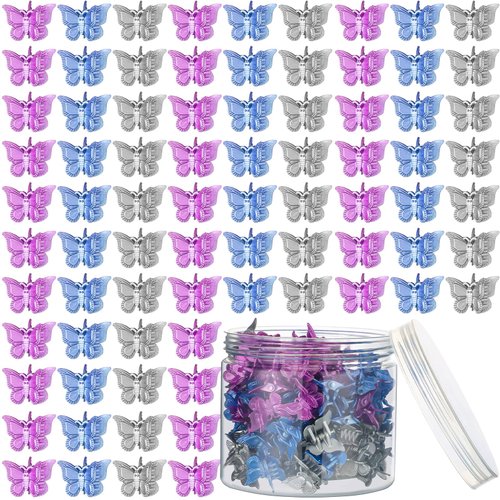 100 Pieces Butterfly Hair Clips Butterfly Clips for Hair 90s Girls Butterfly Clips Mini Hair Clips Butterfly with Box Mini Butterfly Clips Cute Clips Hair Accessories for Women (Blue, Silver, Purple)