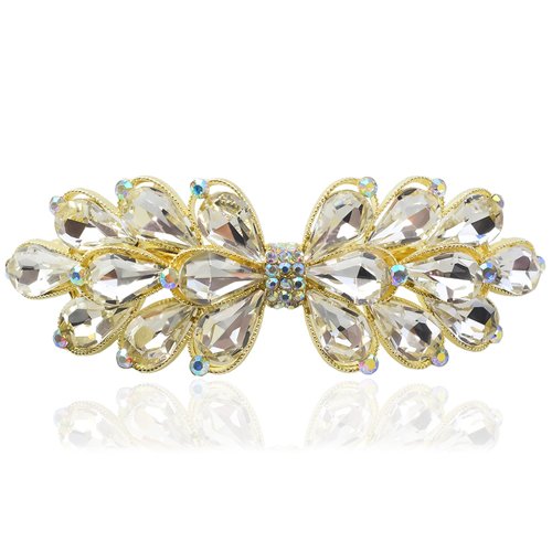 JULIYOOYOO Crystal Hair Barrette Clips for Women and Girls,Stylish and Elegant Hair Accessories,Hair Barrette Clip with Rhinestones Embedded as Decoration(White)