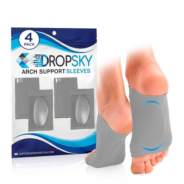 Arch Support Brace for Flat Feet with Gel Pad Inside - 2 Pairs - Plantar Fasciitis Support Brace - Compression Arch Sleeves for Women, Men - Foot Pain Relief for Planter Fasciitis, Arch Pain (Gray) FSA HSA elegible