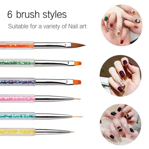 iminoo 6PCS Nail Art Brushes,Double Ended Nail Liner Brush Dotting Pen Nail Art Point Drill Drawing Tools,Double Ended Nail Art Brushe for DIY Nail Art Designs (Style A)