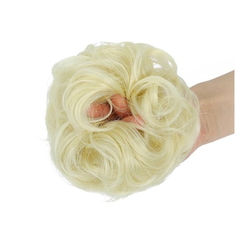 Kavsni Messy Bun Hairpieces Synthetic Hair Extensions Hair Bun Curly Wavy Faux Hair Bun Hair Accessories for Women (Bleach Blonde, Elastic Hair Tie)
