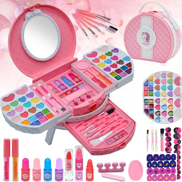 Kids Makeup Kit for Girl - Washable Little Girls Makeup Toy, Girls Makeup Kit for Kids, Kid Make up Set for Toddlers Children Princess, Christmas Birthday Gift for 3 4 5 6 7 8 9 10 Year Old Girl