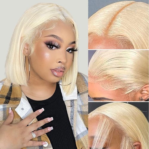 613 Blonde Bob Wig Human Hair Glueless 13x4 Straight Blonde Bob Lace Front Wigs Human Hair Wear and Go Glueless Wigs Human Hair Pre Plucked 613 Straight Short Bob Wigs For Women 180 Density 12 Inch