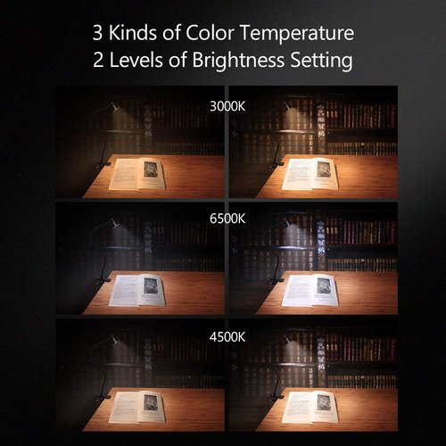 CeSunlight Clamp Desk Lamp, Clip on Reading Light, 3000-6500K Adjustable Color Temperature, 6 Illumination Modes, 10 Led Beads (Black)