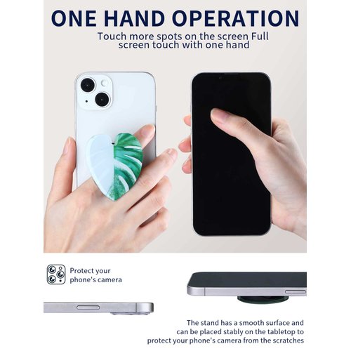 8 Pcs Tropical Leaves Phone Holder Green Plant Cell Phone Grip Holder Monstera Philodendron Anthurium Phone Sockets Cute Phone Finger Collapsible Expanding Kickstand Holder for Smartphone and Tablets