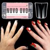 NOVO OVO Extra Short Duck Feet Full Cover Nail Tips for Small and Medium Hand, Press On Acrylic Clear Flare Y2K Full Coverage Thick French Soft Gel Fake False Nail Extension x 12 Sizes 120 pcs