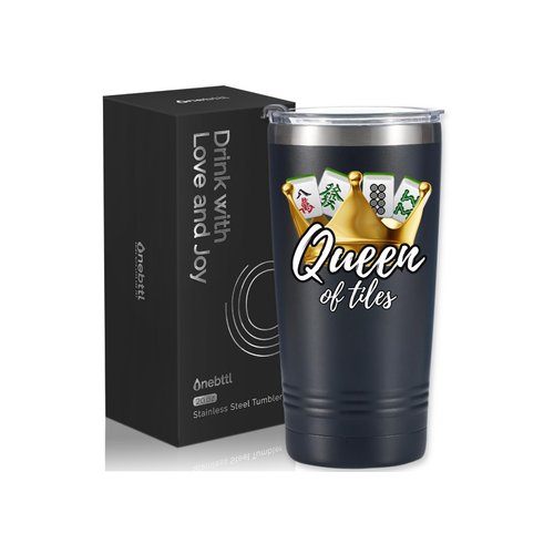 Onebttl Mahjong Gifts for Women/Men, Funny Gifts for Mahjong Lovers, 20oz (590ml) Insulated Stainless Steel Mah Jongg Gifts, Mahjongg Cup, Birthday Gifts, Christmas Gifts -Black - Queen