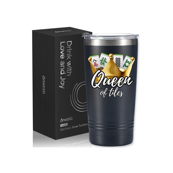 Onebttl Mahjong Gifts for Women/Men, Funny Gifts for Mahjong Lovers, 20oz (590ml) Insulated Stainless Steel Mah Jongg Gifts, Mahjongg Cup, Birthday Gifts, Christmas Gifts -Black - Queen
