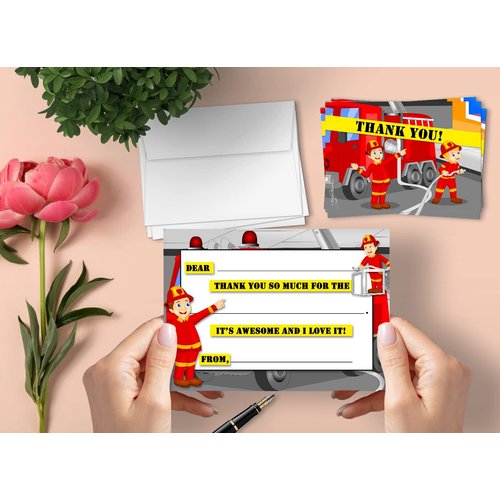 Leigha Marina Fireman Thank You Cards for Kids, 20 Notes & 20 Envelopes