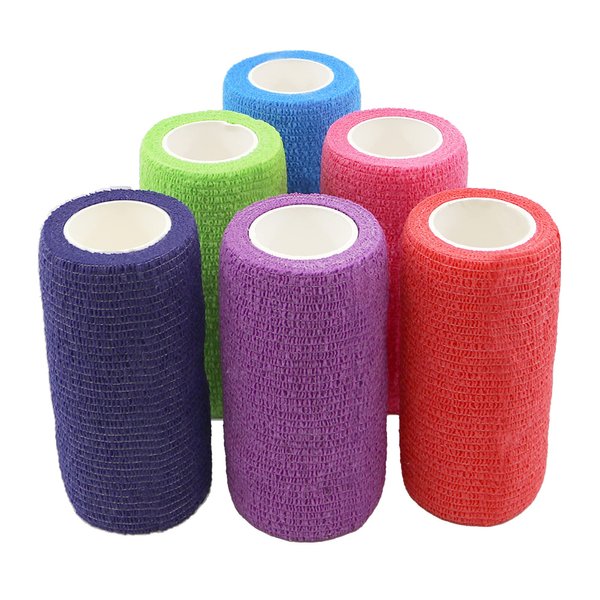 Ever Ready First Aid Self Adherent Cohesive Bandages 4" x 5 Yards - 6 Count, Rainbow Colors