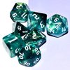 Galaxy Dice Set| Dark Green Mix Cyan Crystal DND Dice Set for Board Game