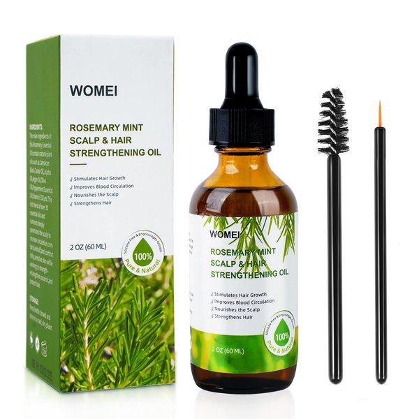 Rosemary Essential Oil for Hair Growth,Organic Rosemary Castor Oil for Eyebrow and Eyelash Serum, Nourishes The Scalp, Rid of Itchy & Dry Scalp, Hair Split & Hair Loss Treatment 60ml