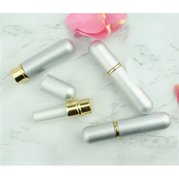 Grand Parfums Essential Oil Personal Refillable Nasal Aromatherapy Aluminum and Glass Inhalers with Cotton Wicks, Matte Silver, Choose a Set of 2, 4 or 6 (Set of 6, Matte Silver)