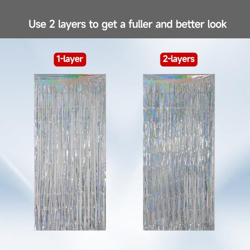 QRabbit 4 Pack Silver Party Streamers, Shiny Foil Fringe Curtain Backdrop for Birthday Wedding Bachelorette Baby Shower Bridal Shower Christmas Party Decorations (3.3 x 6.6 ft)
