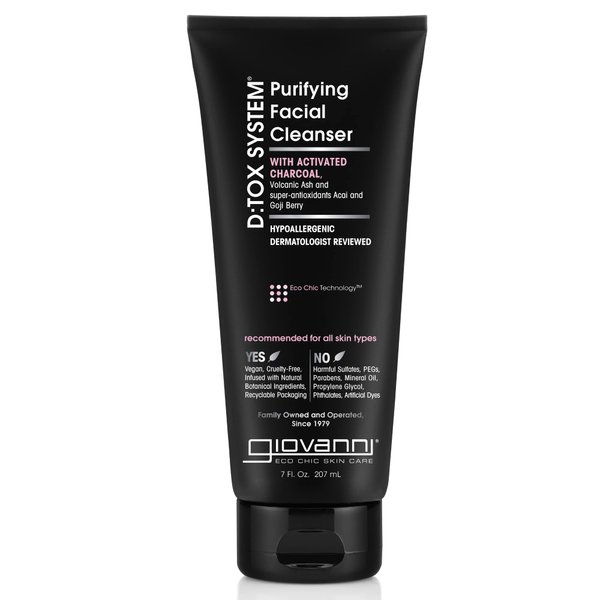 GIOVANNI D:tox System Facial Cleanser, 4 oz. - Super Antioxidants Acai & Goji Berry, Activated Charcoal, Removes Impurities for a Beautiful Complexion, Hypoallergenic, Dermatologist Tested (Pack of 2)
