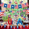 Chilfamy USA Party Decorations, Red Blue White Decorations with American Flag Banner, 12Pcs USA Hanging Swirls Decors, Pennant Bunting Banner, Foil Balloons for Welcome Home Patriotic Party Supplies