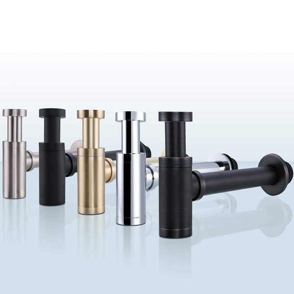 RANDOM Brass Contemporary Round Bottle P Trap 1 1/4,Basin Sink Waste Drain P Trap Kit (Matte Black)