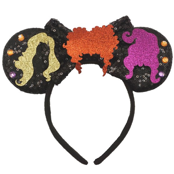 ZHENNANA Mouse Ears Headbands for Women Hocus Pocus Bow Hairbands for Girls Glitter Halloween Hair Accessories for Adults
