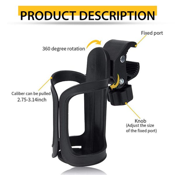 Universal Adjustable Cup Holder for Strollers, Walkers, Wheelchairs, Rollator & Knee Scooters Drinking Cup Holder, Bottle Holder, by Tulimed