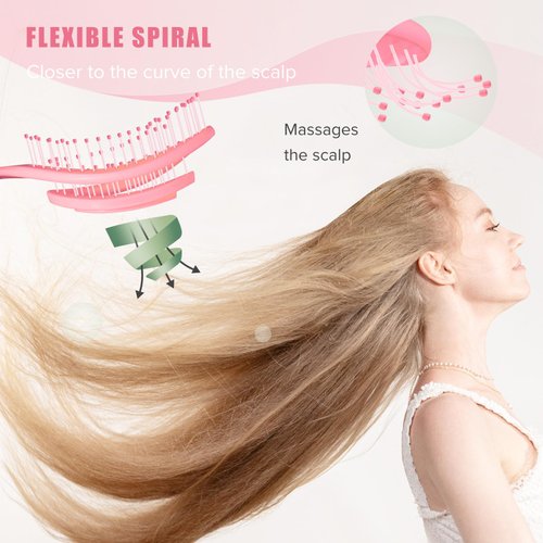 SHINLEA Detangle Hair Brush, Detangling Wet Spiral Hairbrush for Women, Men, kids, Vented Detangler for Blow Drying, Glide Through Tangles For All Hair Types (Pink)