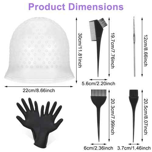 BOWINR 5 Pieces Hair Coloring Highlighting Cap, Silicone Highlight Cap Pull Through Caps Hair Coloring Frosting Cap with Hook, Hair Highlighting Kit Gloves and Brush for Salon Tools Women Men