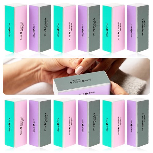 Gjinxi 12Pcs Nail Buffer Block, 4-Way Sponge Buffer Block Professional Manicure Tools Kit for Shine Polisher Nail Buffing Rectangular Art Care Buffer Block Tools for Smooth Glossy Nails