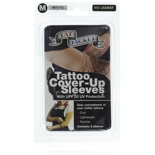 Tatjacket Tattoo Cover Up Concealer Sleeve, 2-PACK, Arm or Calf coverage, UPF 50 Protection, Slip Free, for Men & Women (Unisex), MEDIUM, WHITE