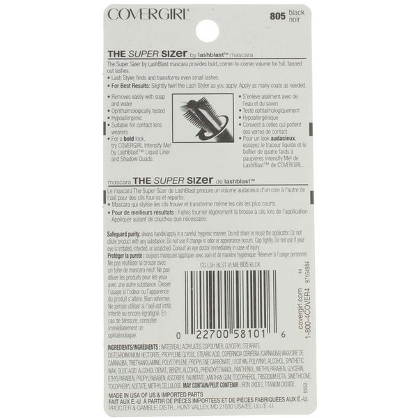 COVERGIRL Super Sizer by LashBlast Mascara Black 805, .4 oz (Pack of 2)