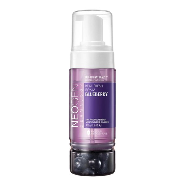 DERMALOGY by NEOGENLAB Real Fresh Foam Cleanser, Blueberry 5.6 Fl Oz (160g) - Hydrating Gentle Cleansing Foam with Real Blueberries, Clean Beauty - Korean Skin Care