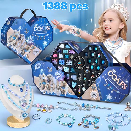 1388pcs Charm Bracelet Making Kit for Girls,Jewelry Making Kit Supplies,DIY Bead Bracelet Girls Toys,Birthday Christmas Craft Gifts Set for Kids Age 4 5 6 7 8 10 11 12 (01 Blue)