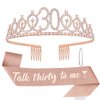 AOPRIE Birthday Crown for Women 30 Talk Thirty To Me Birthday Sash for Women Girls Rose Gold Birthday Tiara 30th Birthday Gifts Her Him Decoration for Women Princess Crown Rhinestone Headband Happy