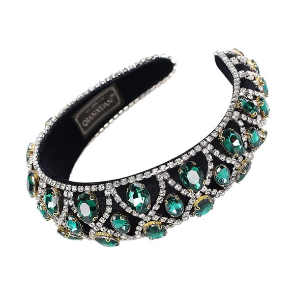 SOLUSTRE Rhinestone Hairband Baroque Beaded Headbands Crystal Hairband Hair Hoop Wide Headpiece for Women Girls, Green
