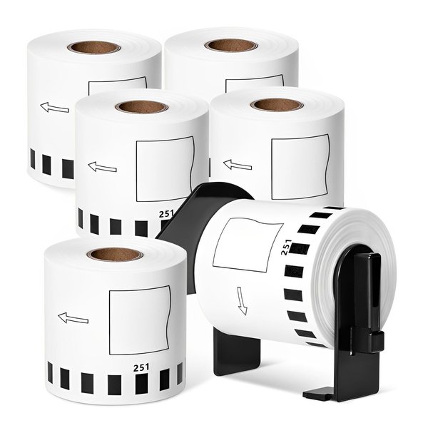 MarkDomain 6 Rolls DK-2251 Black/Red Label on White Paper Tape Compatible Label Roll Brother DK 2251 Continuous Length Replacement Labels 2.4in x 50ft with 1 Frame for QL-800, QL-810W, QL-820NWB