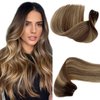 Hand Tied Weft Hair Extensions Human Hair 16 Inch Sew in Hair Extensions Real Human Hair Sew in Hair Bundles Ombre Balayage Medium Brown to Honey Blonde Human Hair Weave Bundles Sew in Hair Wefts