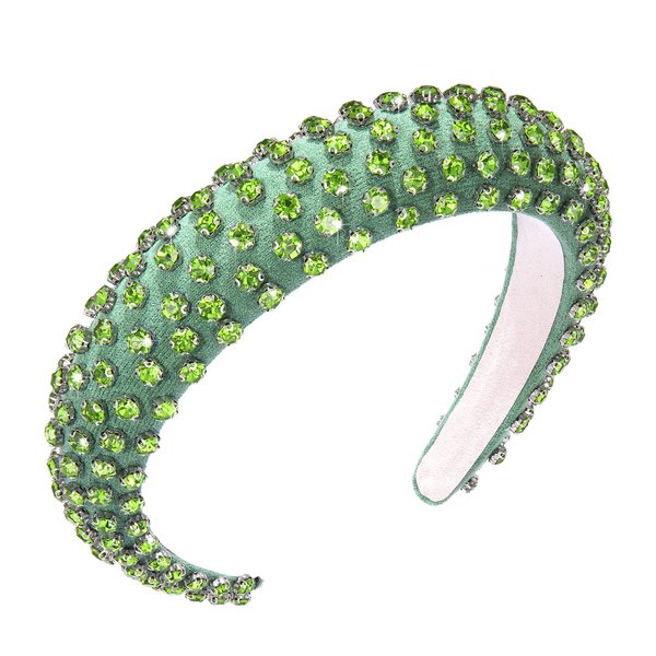 boderier St Patricks Day Headband Green Crystal Rhinestone Padded Headband Wide Bejewelled Hairband Fashion Headbands Hair Accessories (Green)