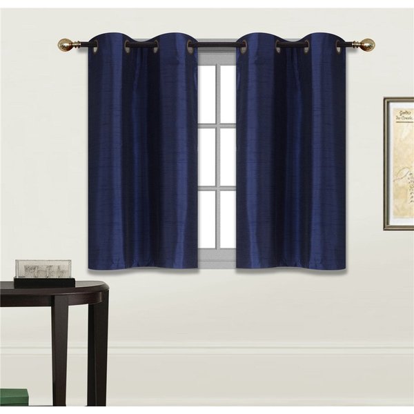 Elegant Home 2 Panels Tiers Grommets Small Window Treatment Curtain Faux Silk Insulated Blackout Drape Short Panel 28" W X 36" L Each for Kitchen Bathroom or Any Small Window # D24 (Navy Blue)