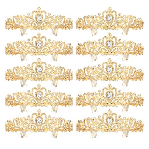 BBTO 10 Pcs Crystal Tiara and Crowns for Women Girls Princess Rhinestone Crown Queen Headband with Combs Bride Crown Tiara for Birthday Party Wedding Prom Hair Accessories (Gold)