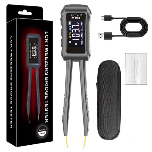 LCR Smart Digital Tweezers Bridge ZT-MD1 OLED Display for SMD ESR 9999 Count Component Tester Capacitors Voltage Frequency Diode with 0.5% Accuracy Digital Multimeter