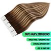VINBAO Tape in Hair Extensions Human Hair Pu Blonde Real Hair Extensions Color #4 Ombre #27 Caramel Blonde #4 Brown Straight Remy Hair 50g Double Sided Tape in Extension 20pcs (18inch, 4/27/4)