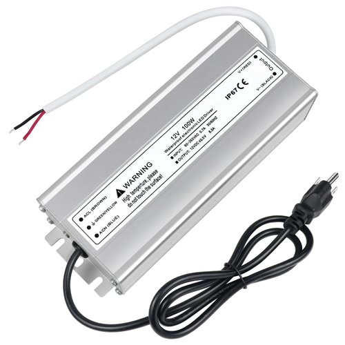 LightingWill LED Driver 100 Watts Waterproof IP67 Power Supply Transformer, 90-265V AC to 12V DC Low Voltage Output, Adapter with 3-Prong Plug 3.3 Feet Cable for Outdoor Use, Computer Project
