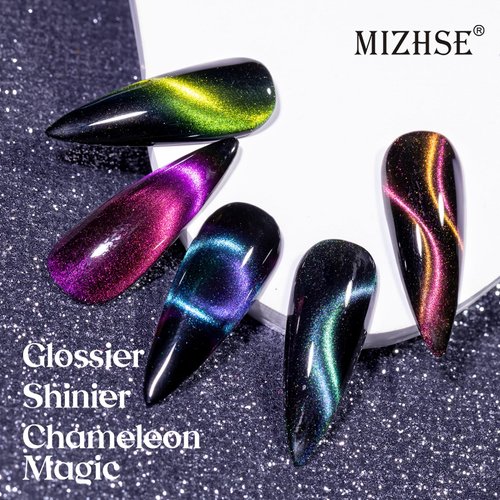 MIZHSE 8 Colors 9D Cat Eye Gel Nail Polish, Upgraded Magnetic Gel Polish Kit with Magnet Stick, Galaxy Chameleon Effect Silky Cat Eye Nail Gel Soak Off Nail Art Salon Manicure Home Ladies Gift