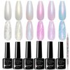 SUPWEE Pearl Gel Nail Polish Shimmer Mermaid Gel Polish White Pink Purple Blue Glitter Nail Polish Pearlescent Nail Gel Shell Swirl Thread Effect Soak Off UV LED Gel for Salon Home Manicure 6 Colors