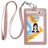 Teskyer Badge Holder with Lanyard, Leather ID Name Badge Card Holder with Lanyard for ID Badges, Vertical Rose Gold