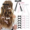 6Pcs Hair Ribbons for Women Hair Clips Tassel Ribbon Bowknot With Long Tail Solid Hair Ribbon for Girls (White/Black/Pink)