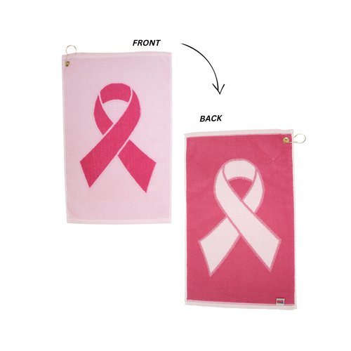 JP Lann Pink Ribbon Cancer Awareness Golf Towel (Pink/White)