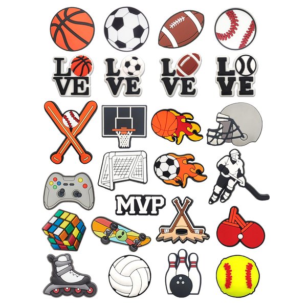 JunxinGYL 25Pcs Shoe Charms for Boys Shoe Decorations Football Basketball Baseball with Buttons for Clog Sandals Birthday Party Gift
