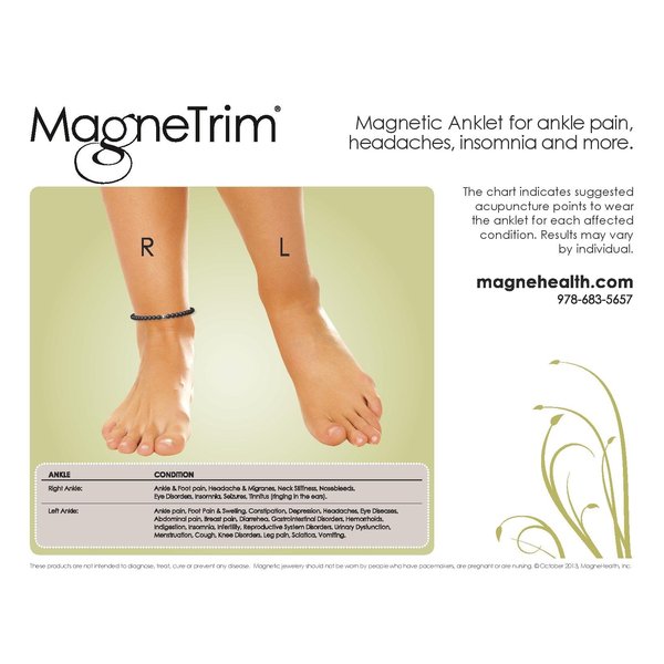 MAGNEHEALTH Blue Crystal and Silver Magnetic Hematite Stretch Wellness Anklet (Size Small - 9")
