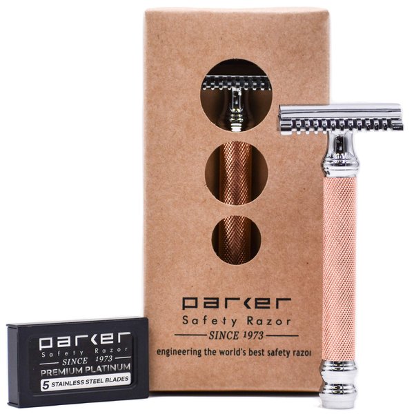 Parker 63C - Three Piece Shaving Open Comb Double Edge Safety Razor & 5 Parker Blades