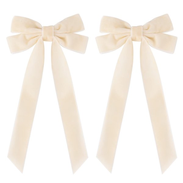 2PCS Velvet Hair Bows White Hair Ribbon Clips Big Fall Alligator Clips Hair Accessories for Women Girls Toddlers Kids Baby